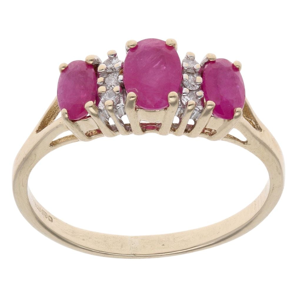 9ct Yellow Gold 0.06ct Diamond and Ruby Dress Ring