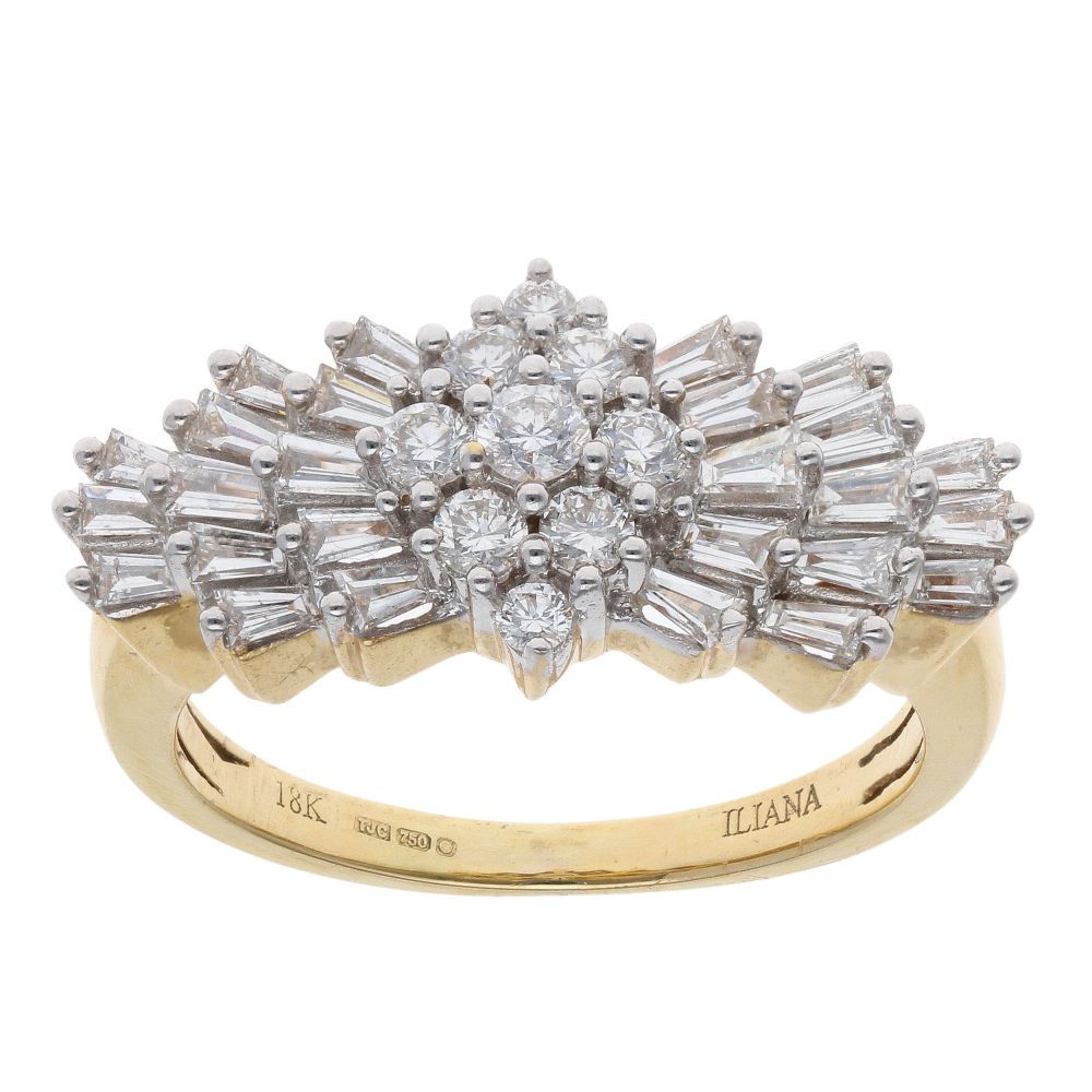 18ct Yellow Gold 1.00ct Brilliant And Baguette Cut Diamond Cluster Ring ...