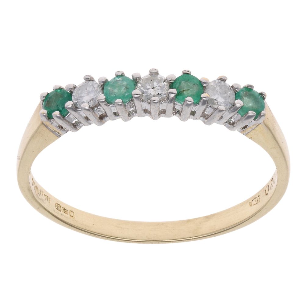 18ct Yellow Gold Emerald and 0.20ct Diamond Eternity Ring ...