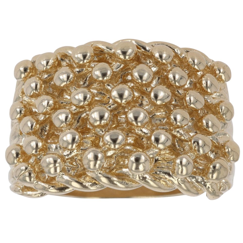 Solid 9ct Yellow Gold On Silver 4 Row Keeper Ring – Size U, UK Made, Old English Jewellers