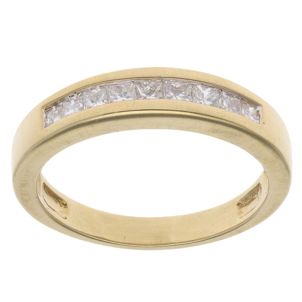 18ct Yellow Gold 0.50ct Princess Cut Diamond Half Eternity Ring ...