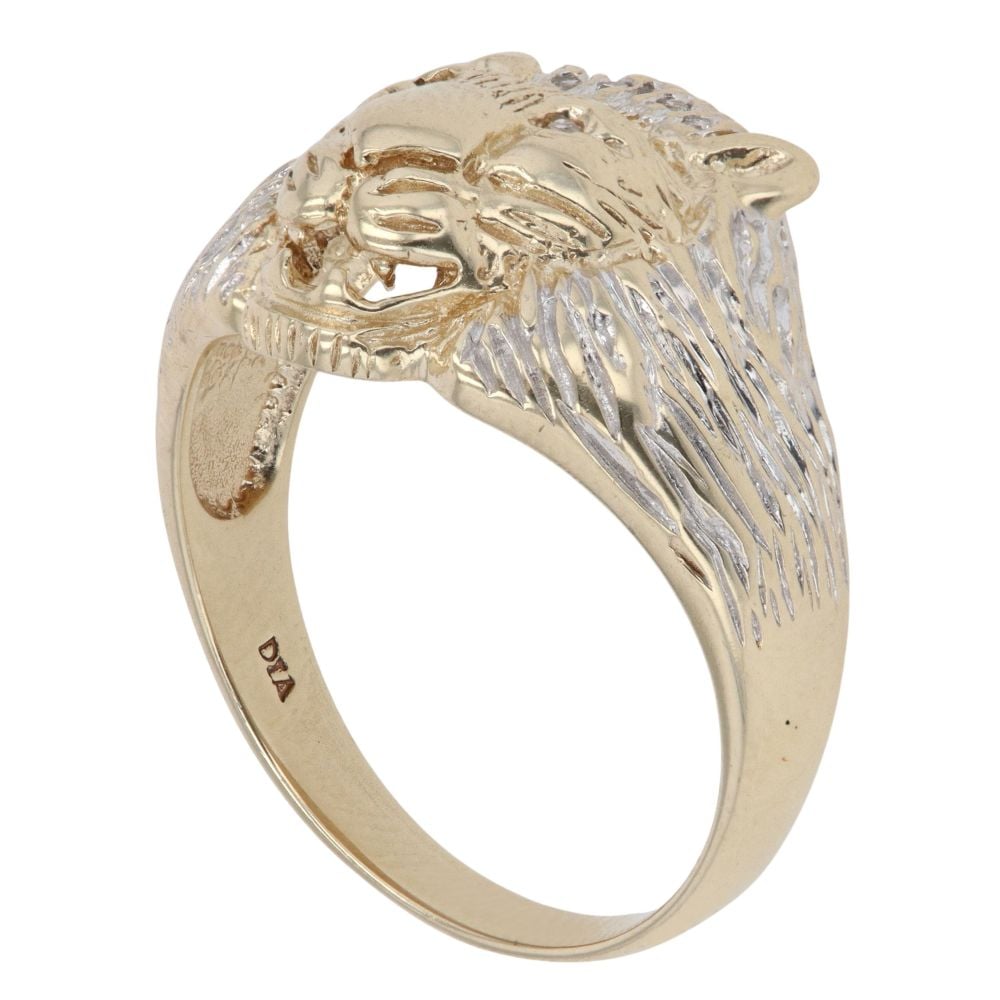 9ct Yellow And White Gold 0.05ct Diamond Lion Ring