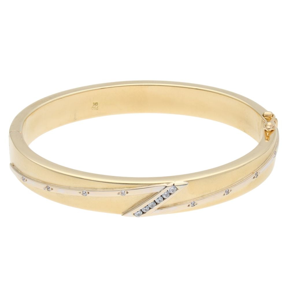 18ct Yellow And White Gold Cubic Zirconia Hinged Bangle