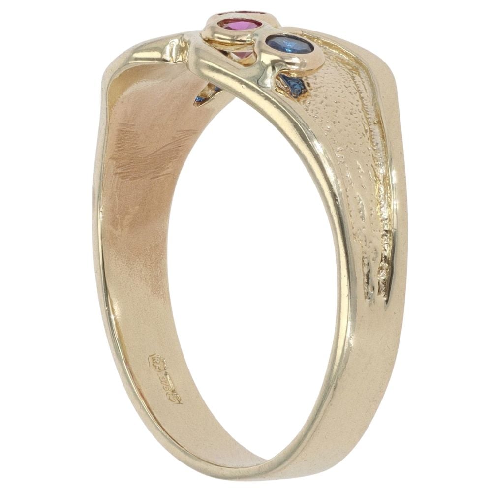 9ct Yellow Gold Created Sapphire And Created Ruby Five Stone Ring