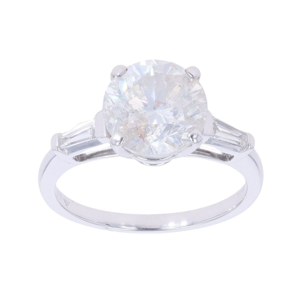 18ct White Gold 3.00ct Brilliant And Baguette Cut Solitaire Ring