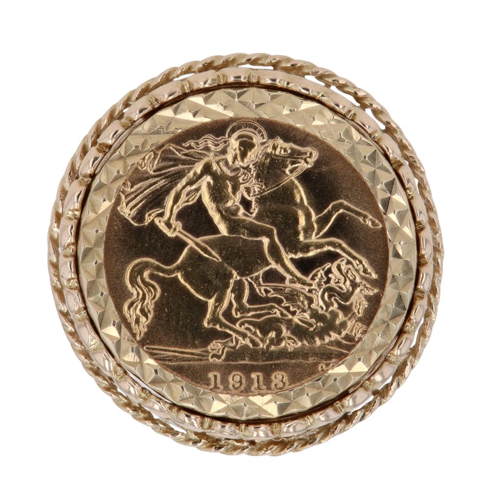 9ct Yellow Gold 1913 George V Half Sovereign Coin Ring RAMS692367221019 ...