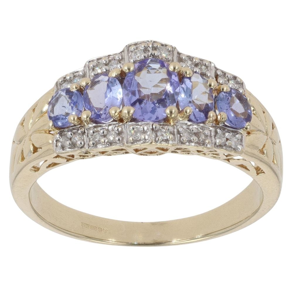 9ct Yellow Gold 0.10ct Diamond And Tanzanite Ring