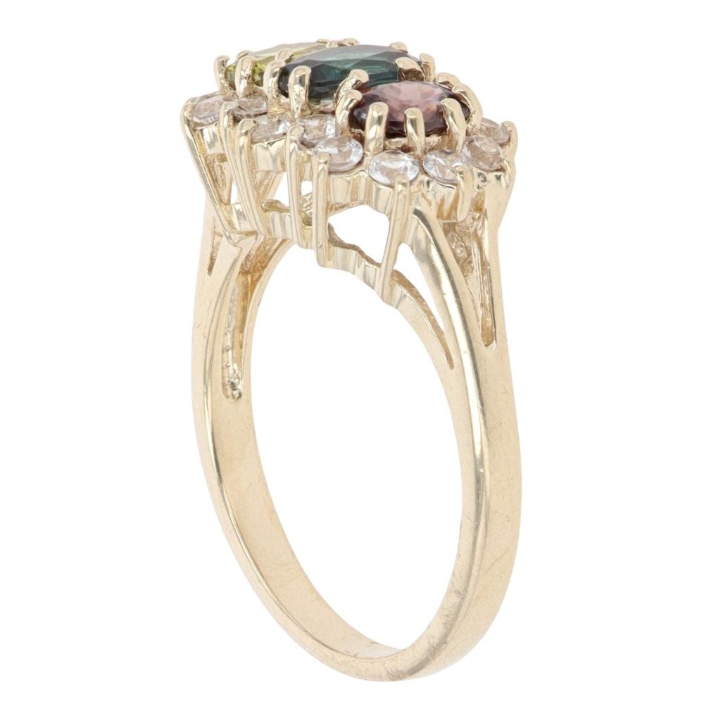 9ct Yellow Gold Multi-Gemstone And Cubic Zirconia Cluster Ring