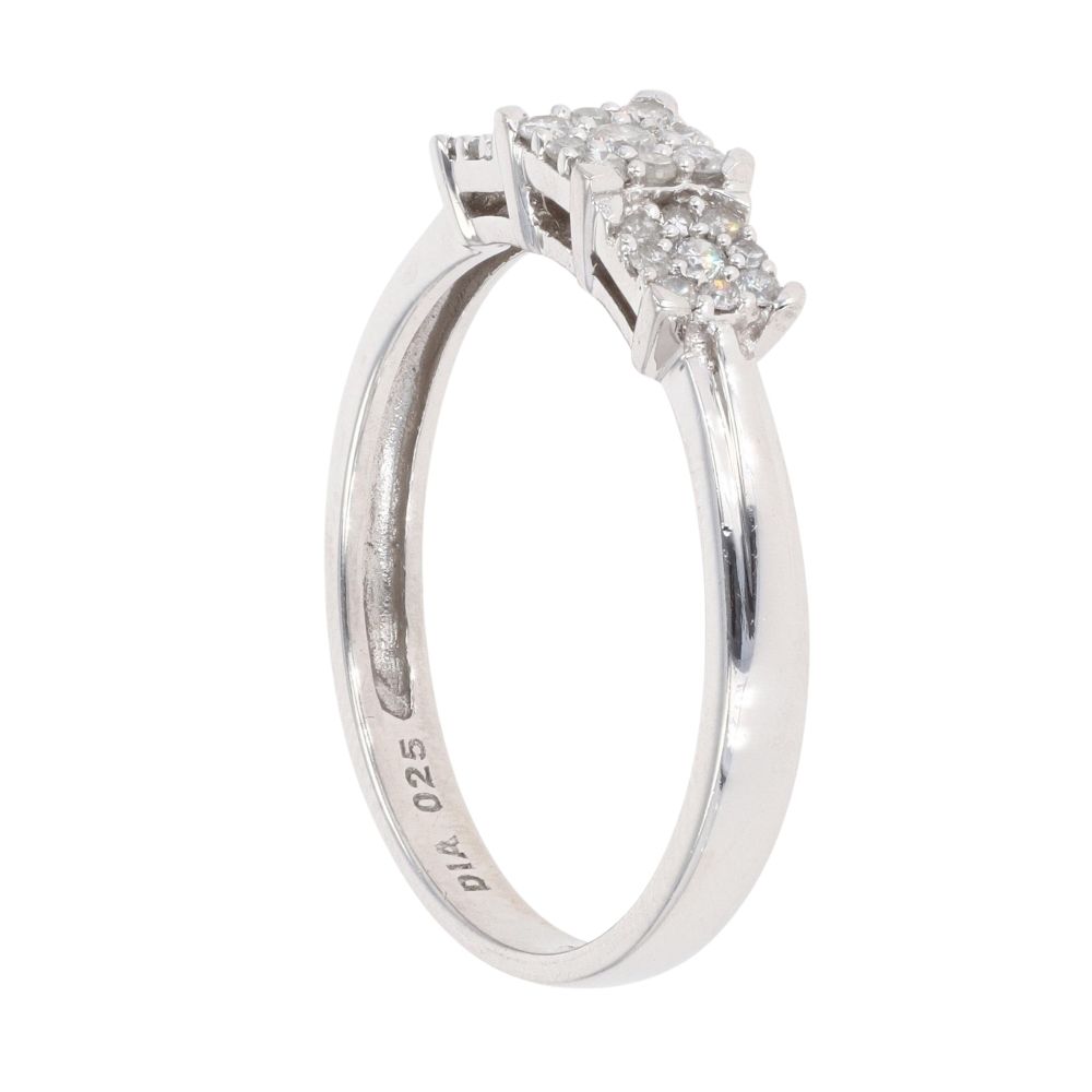 9ct White Gold 0.25ct Diamond Triple Cluster Ring