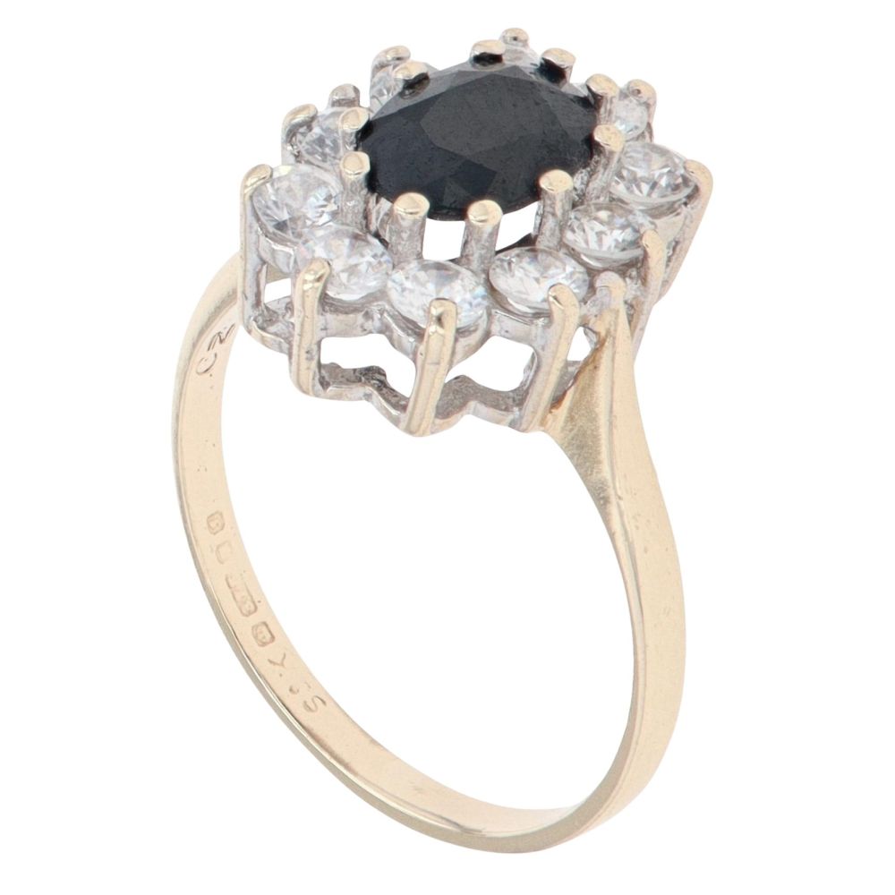9ct Yellow Gold Sapphire and Cubic Zirconia Cluster Ring