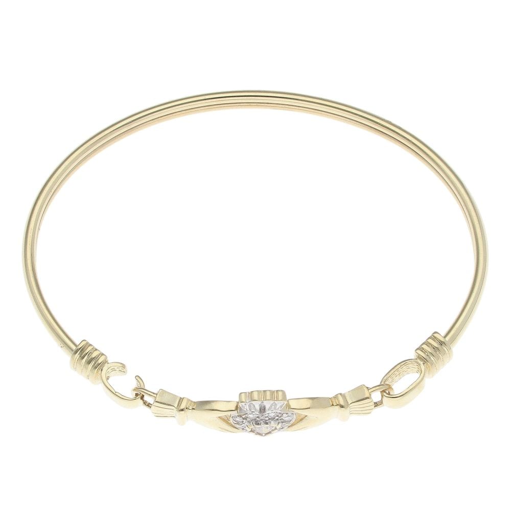 9ct Yellow Gold Cubic Zirconia Claddagh Hinged Bangle