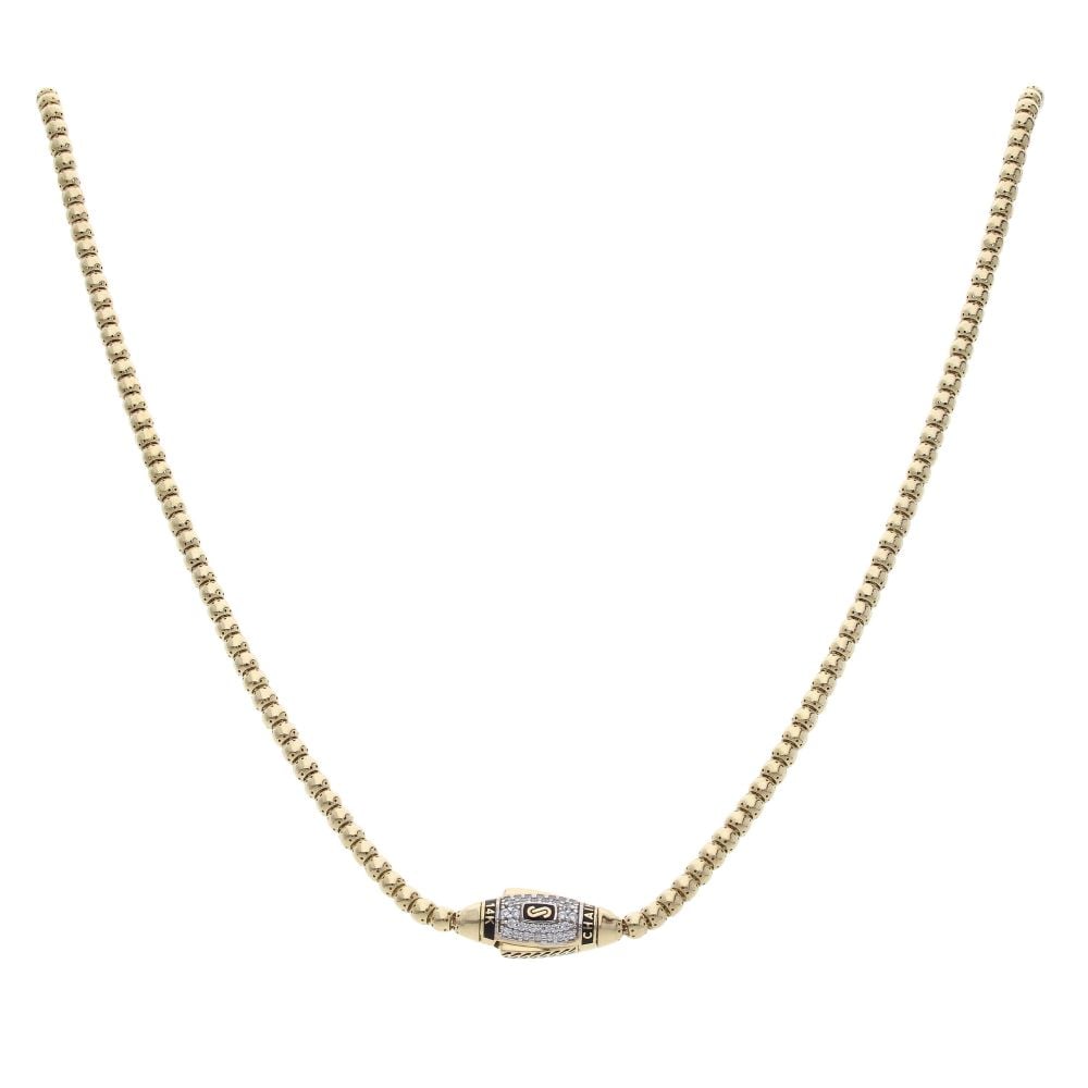 14ct Yellow Gold Monaco Beaded Cubic Zirconia Pave Lock Chain 18"
