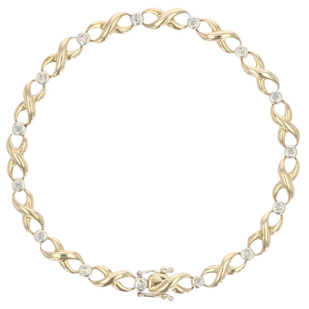 9ct Yellow And White Gold 0.15ct Brilliant Cut Diamond Infinity Link Bracelet 7"