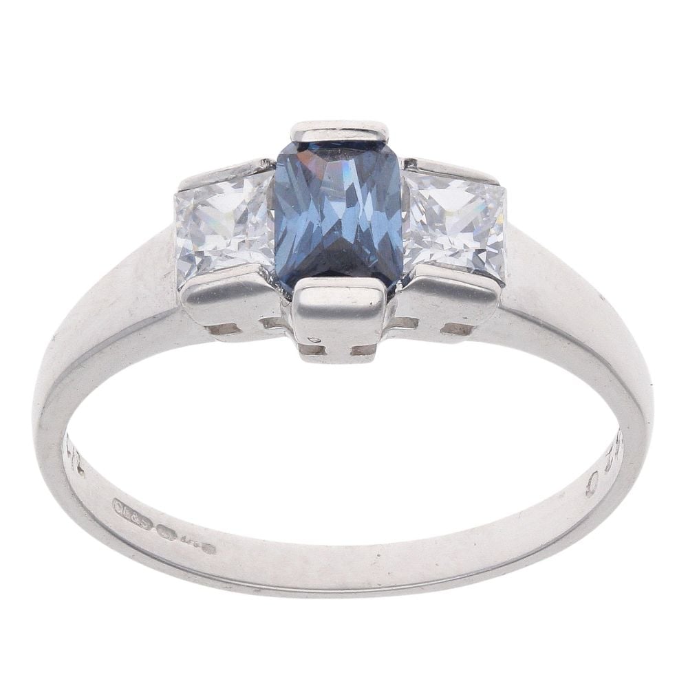 9ct Yellow Gold Sapphire And Cubic Zirconia Three Stone Ring