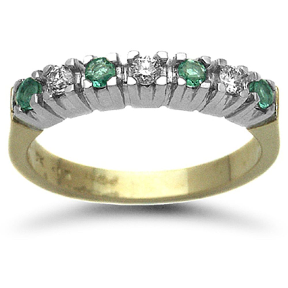 9ct Yellow Gold Diamond 0.15pts & Emerald Half Eternity Ring RAMS9R227 ...
