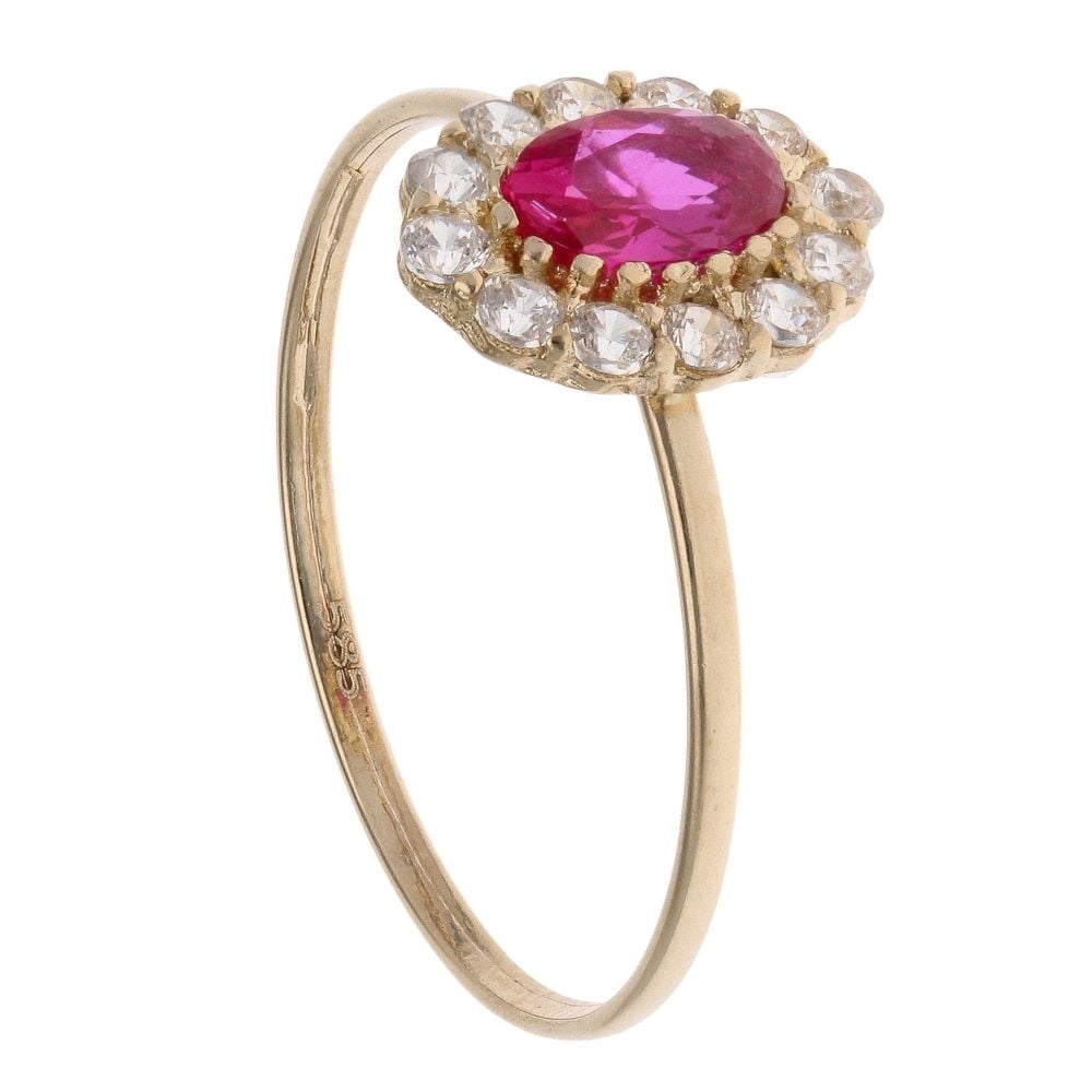 14ct Yellow Gold Cubic Zirconia and Red Gemstone Cluster Ring