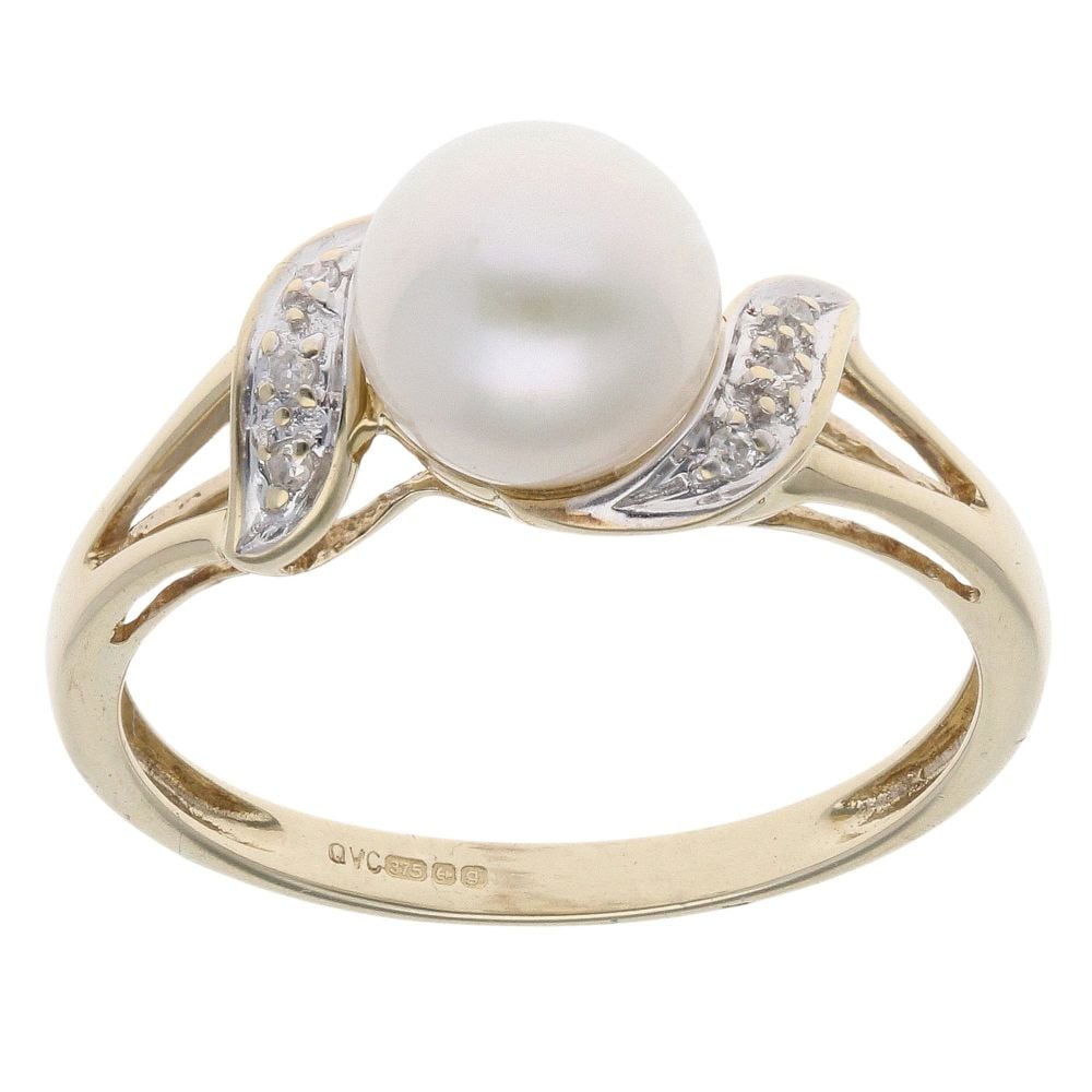 9ct Yellow Gold 0.02ct Diamond And Pearl Dress Ring
