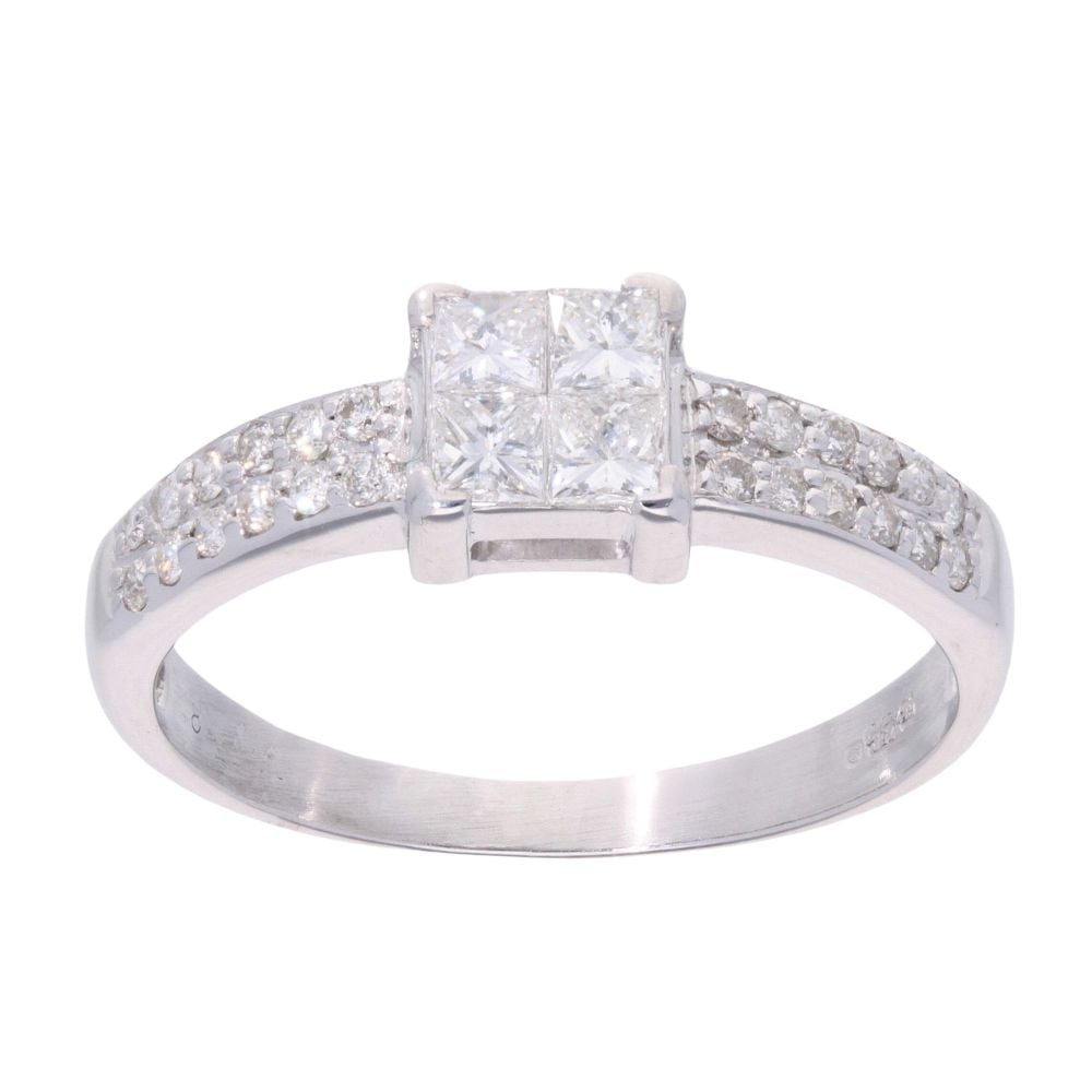 18ct White Gold 0.55ct Princess Cut Diamond Cluster Ring