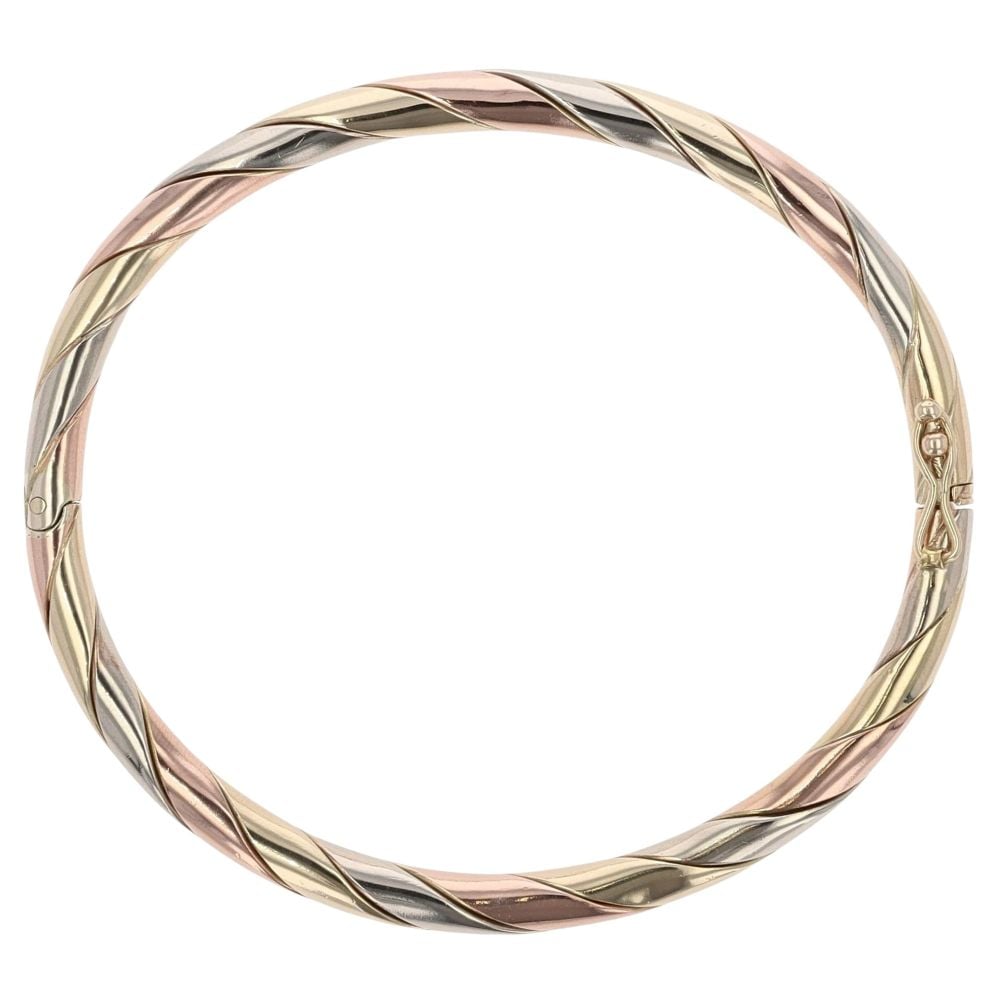 9ct Yellow, White And Rose Gold Twist Patterned Bangle