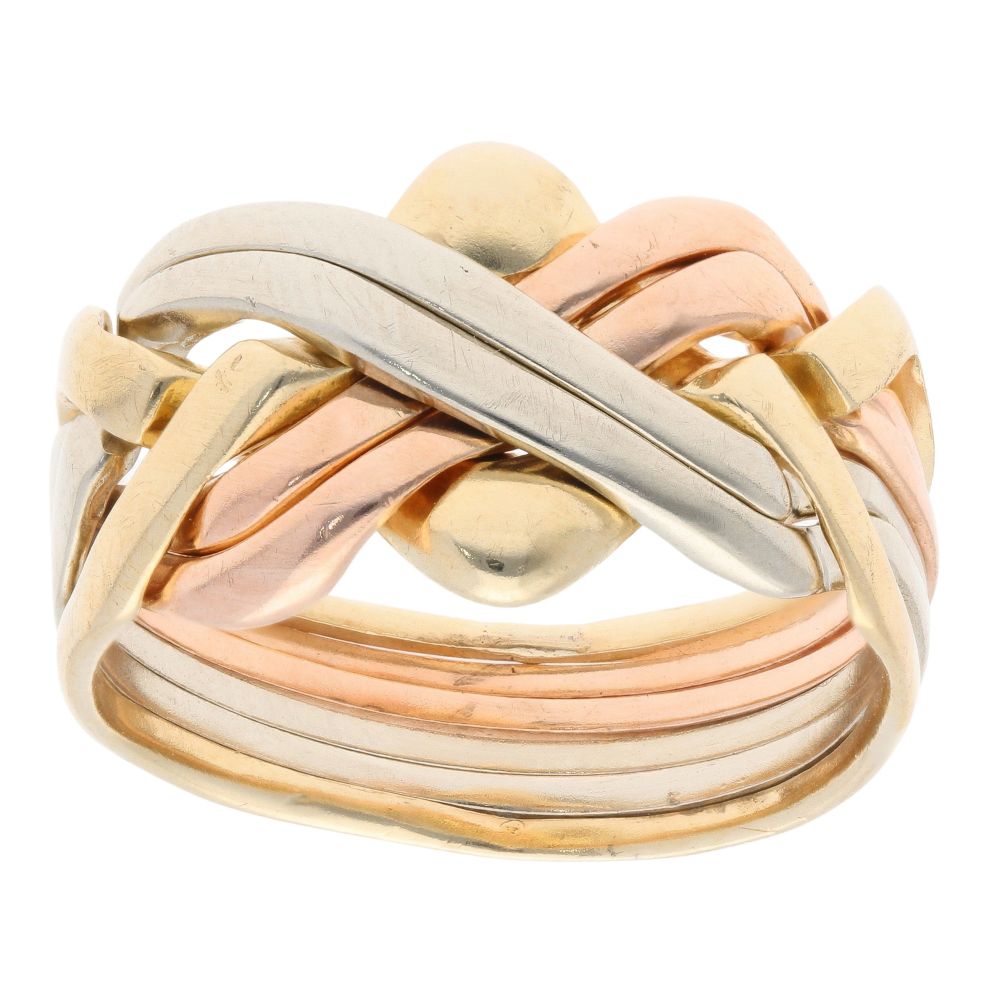 9ct Yellow, White And Rose Gold Six Piece Puzzle Ring Ramsdens Jewellery