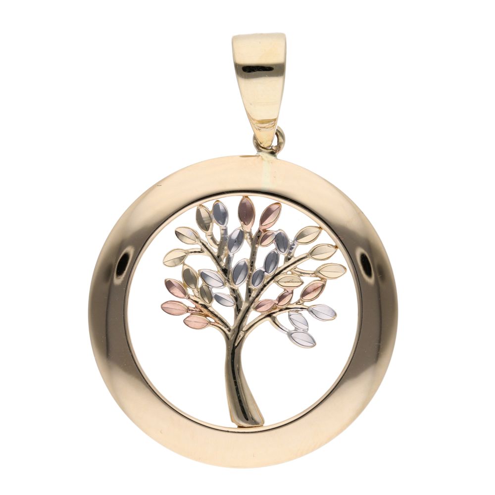 14ct Yellow White And Rose Gold Tree Of Life Pendant