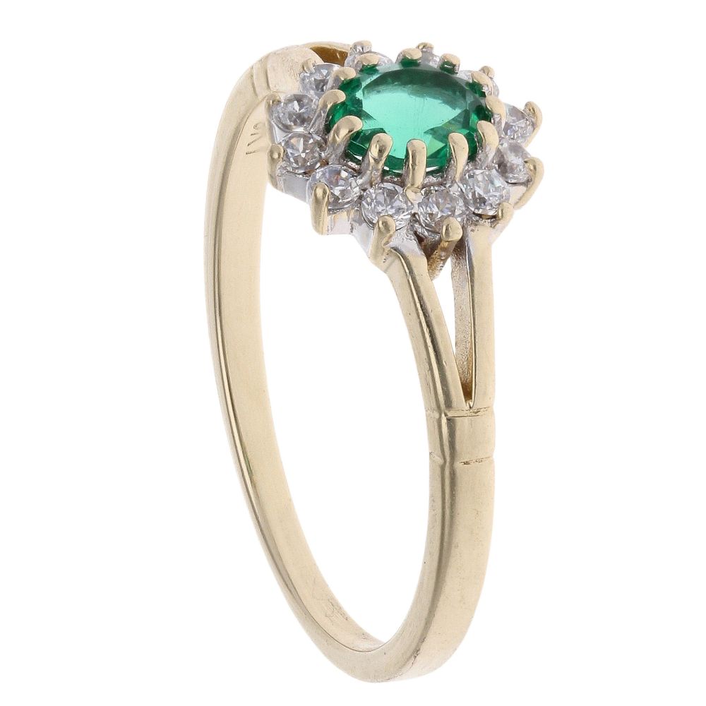 9ct Yellow Gold Created Emerald And Cubic Zirconia Cluster Ring