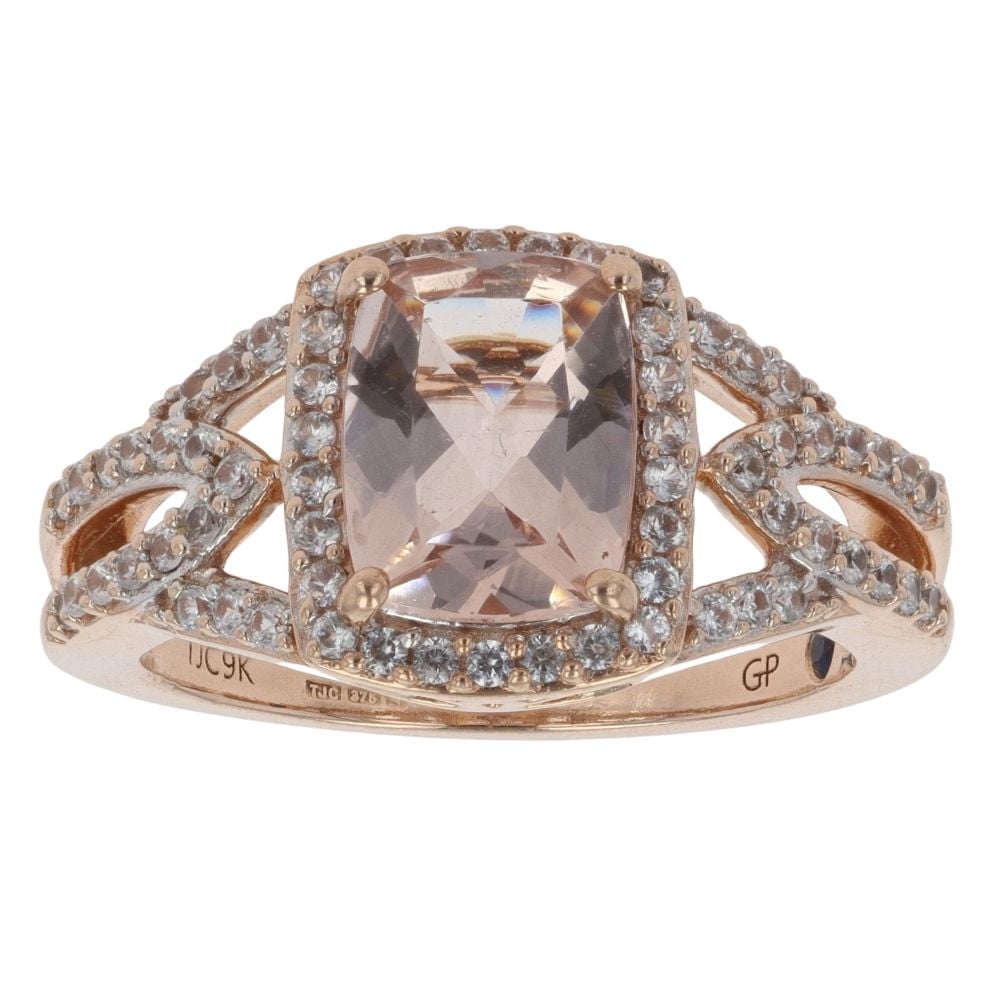 9ct Rose Gold Cubic Zirconia and Morganite Cluster Ring