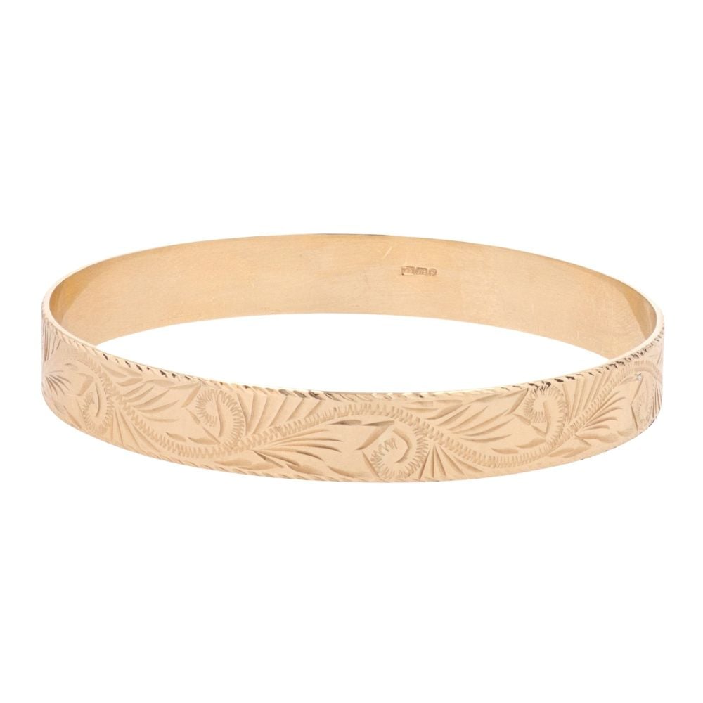 9ct Yellow Gold Patterned Scrollwork Bangle