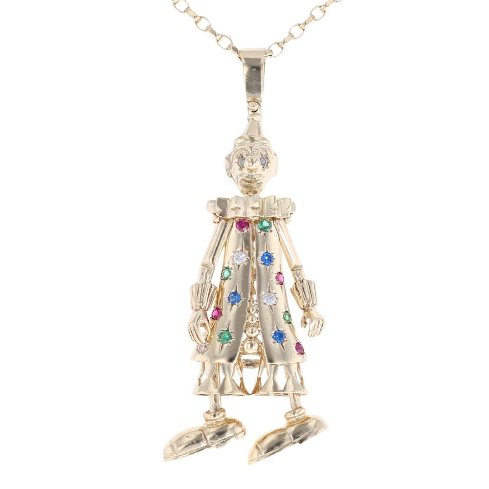 9ct Yellow Gold Multi-Gemstone Clown Pendant And Chain 30"