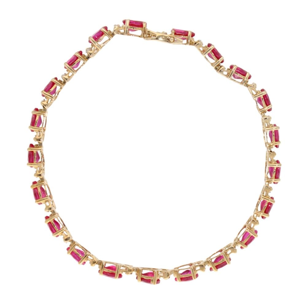 9ct Yellow Gold Created Ruby and Diamond Bracelet 7"