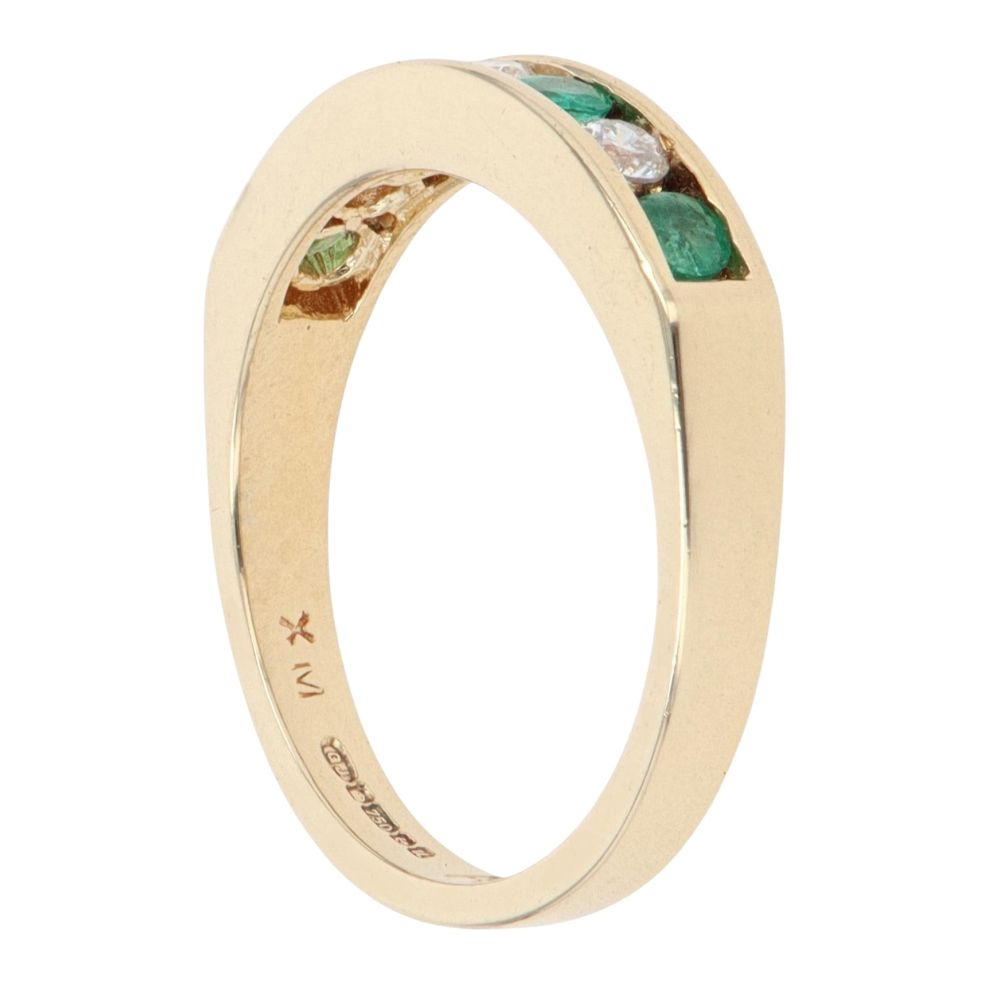 18ct Yellow Gold 0.20ct Diamond And Emerald Half Eternity Ring ...