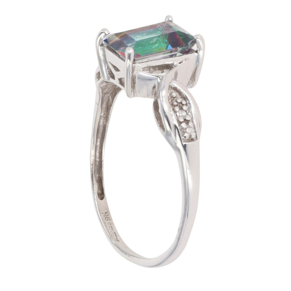 9ct White Gold 0.05ct Diamond And Mystic Topaz Ring