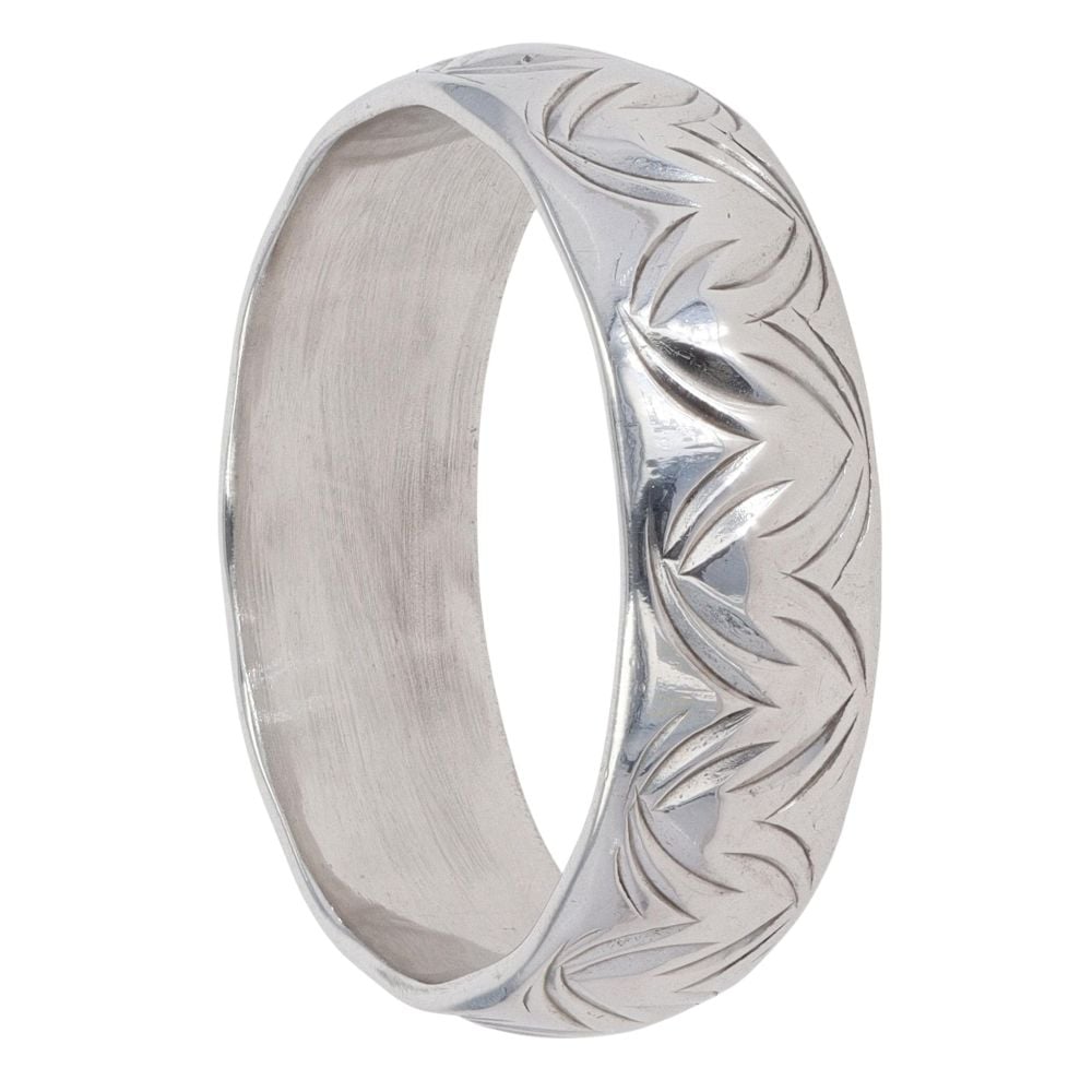 18ct White Gold Patterned Wedding Ring 6.2mm