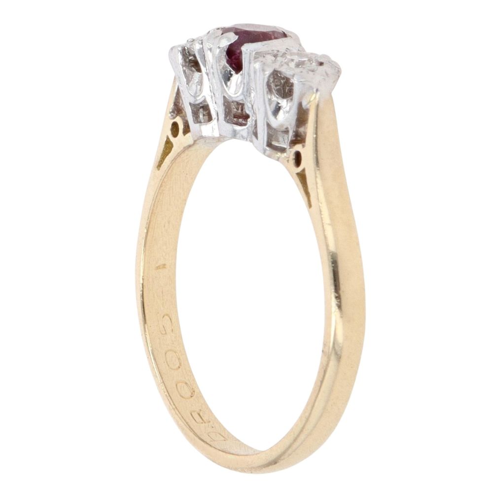 18ct Yellow Gold 0.10ct Diamond And Ruby Three Stone Ring ...