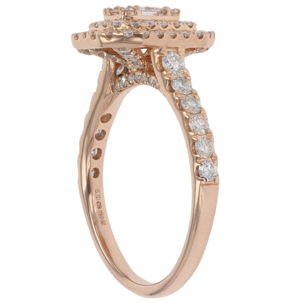 18ct Rose Gold 1.25ct Princess, Baguette And Brilliant Cut Diamond Cluster Ring
