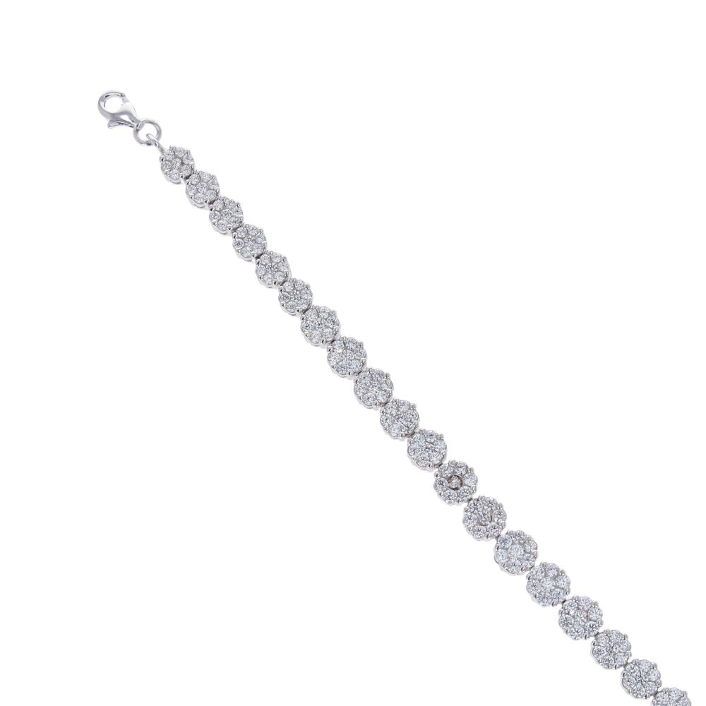 Silver Cubic Zirconia Flower Cluster 8" Bracelet by Icesia