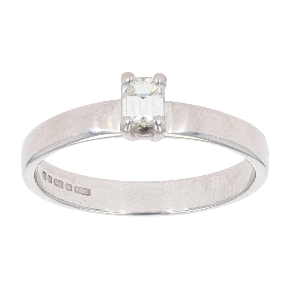 9ct White Gold 0.25ct Diamond Emerald Cut Solitaire Ring
