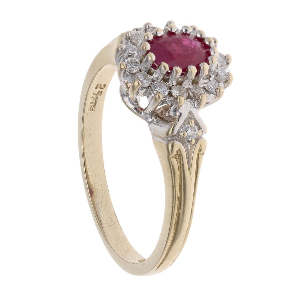 9ct Yellow Gold 0.25ct Diamond And Ruby Cluster Ring