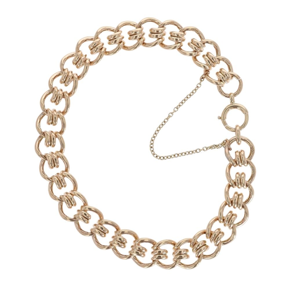 9ct Yellow Gold Rollerball Inspired Bracelet and Safety Chain 8"