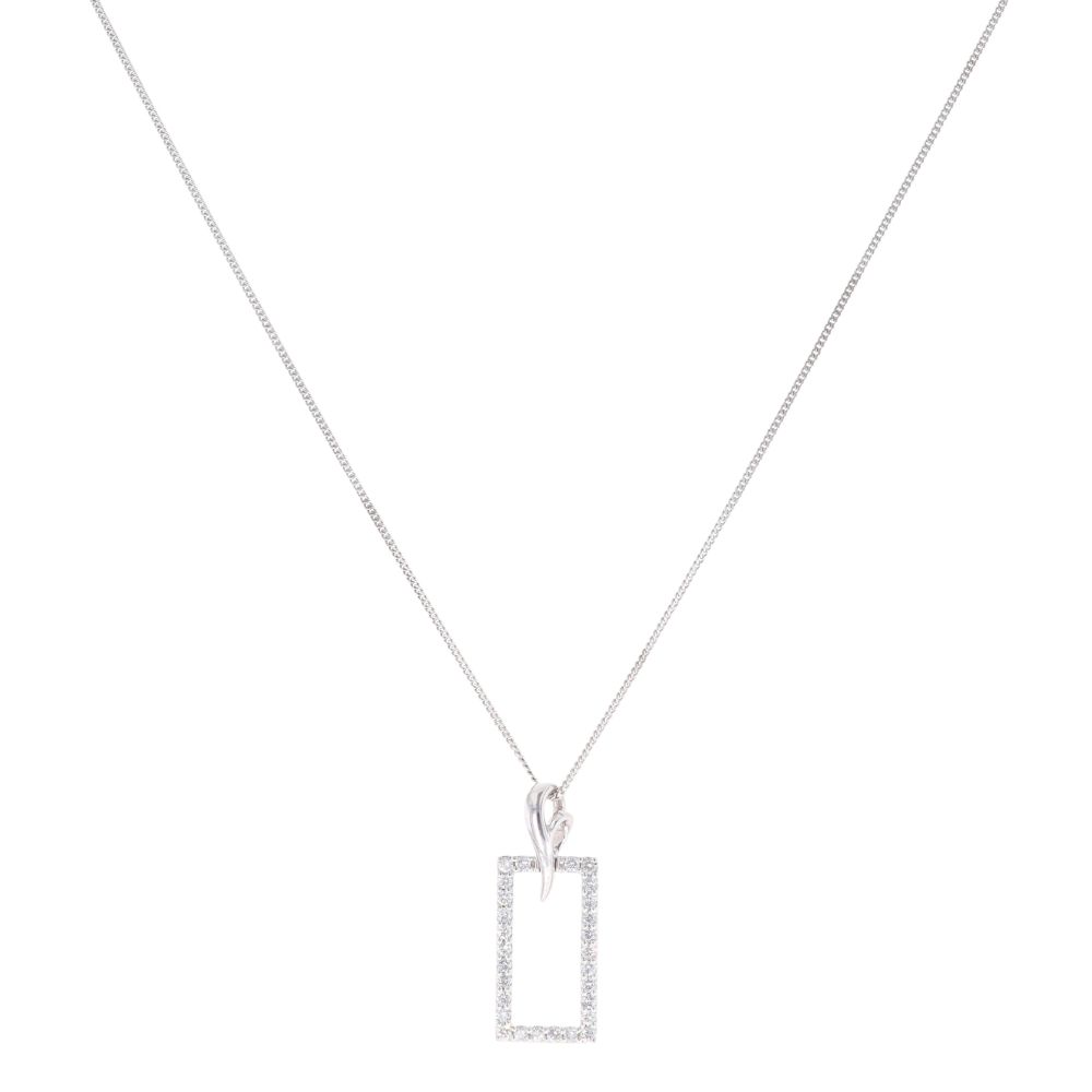 9ct White Gold 0.30ct Diamond Open Rectangle Pendant and Chain 18"