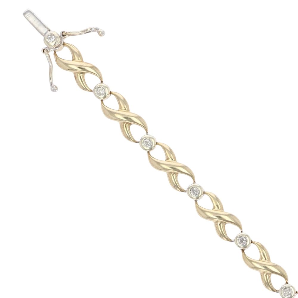 9ct Yellow And White Gold 0.15ct Brilliant Cut Diamond Infinity Link Bracelet 7"