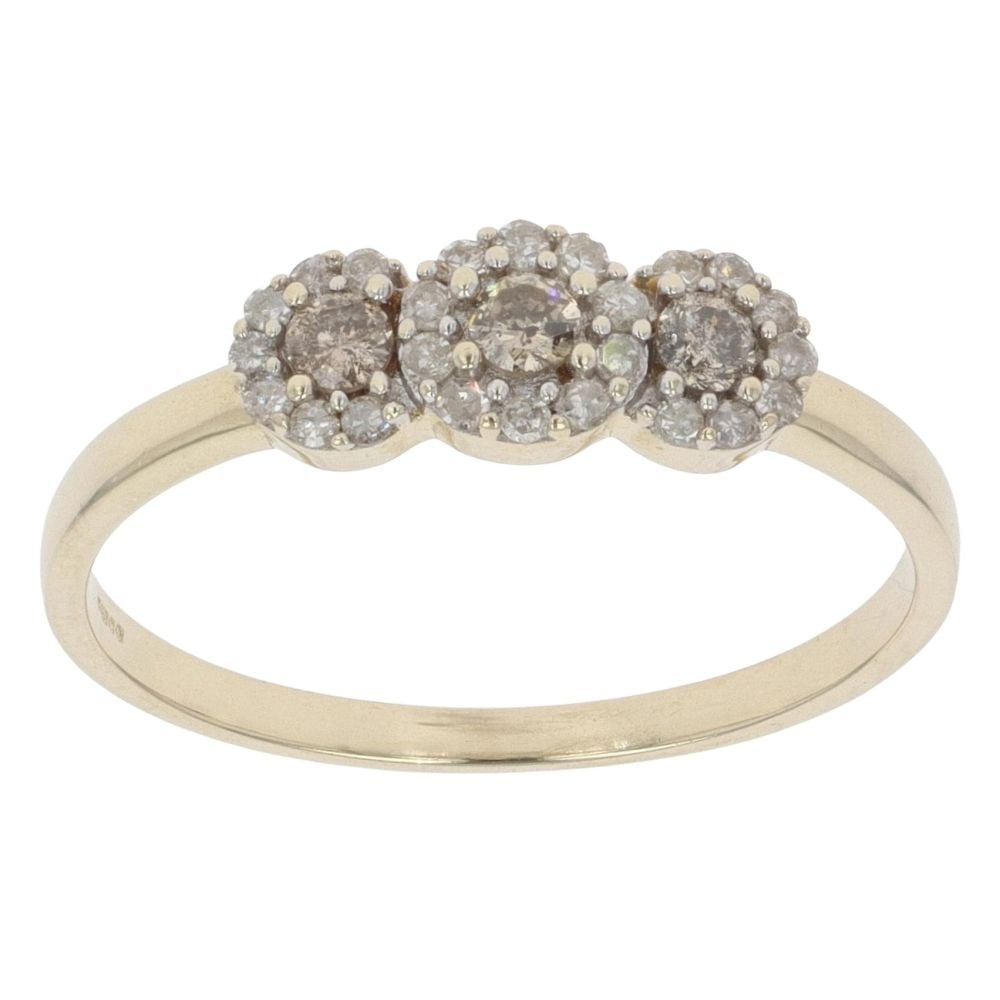 9ct Yellow Gold 0.25ct Brilliant Cut White And Brown Diamond Cluster Ring