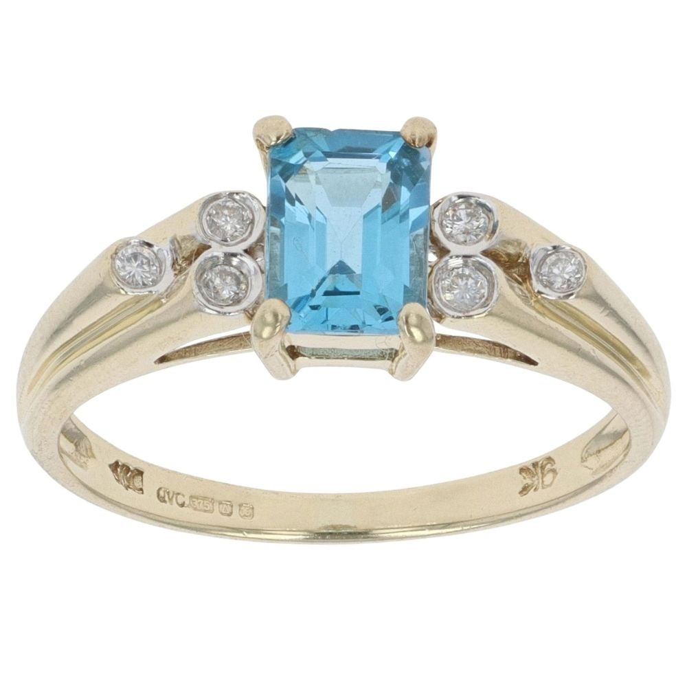 9ct Yellow Gold 0.05ct Diamond and Topaz Dress Ring