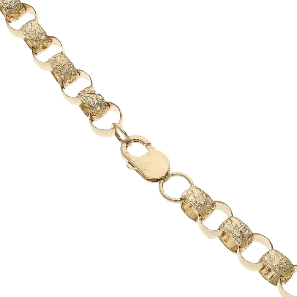 9ct Yellow Gold Patterned and Plain Belcher Chain 22"
