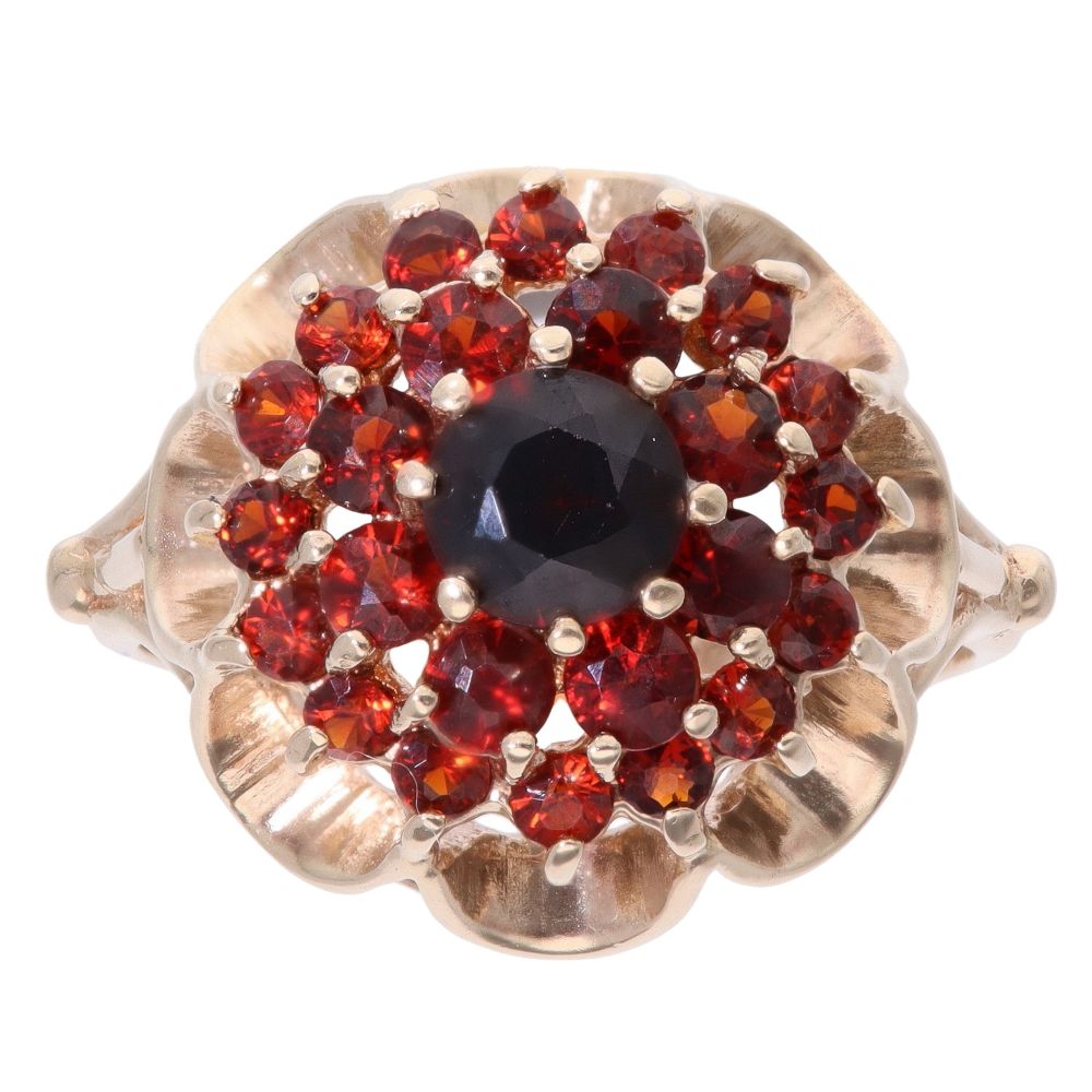 9ct Yellow Gold Garnet Cluster Ring RAMS960298370010 | Ramsdens Jewellery