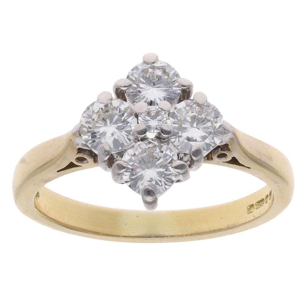 18ct Yellow Gold 1.00ct Brilliant Cut Diamond Cluster Ring