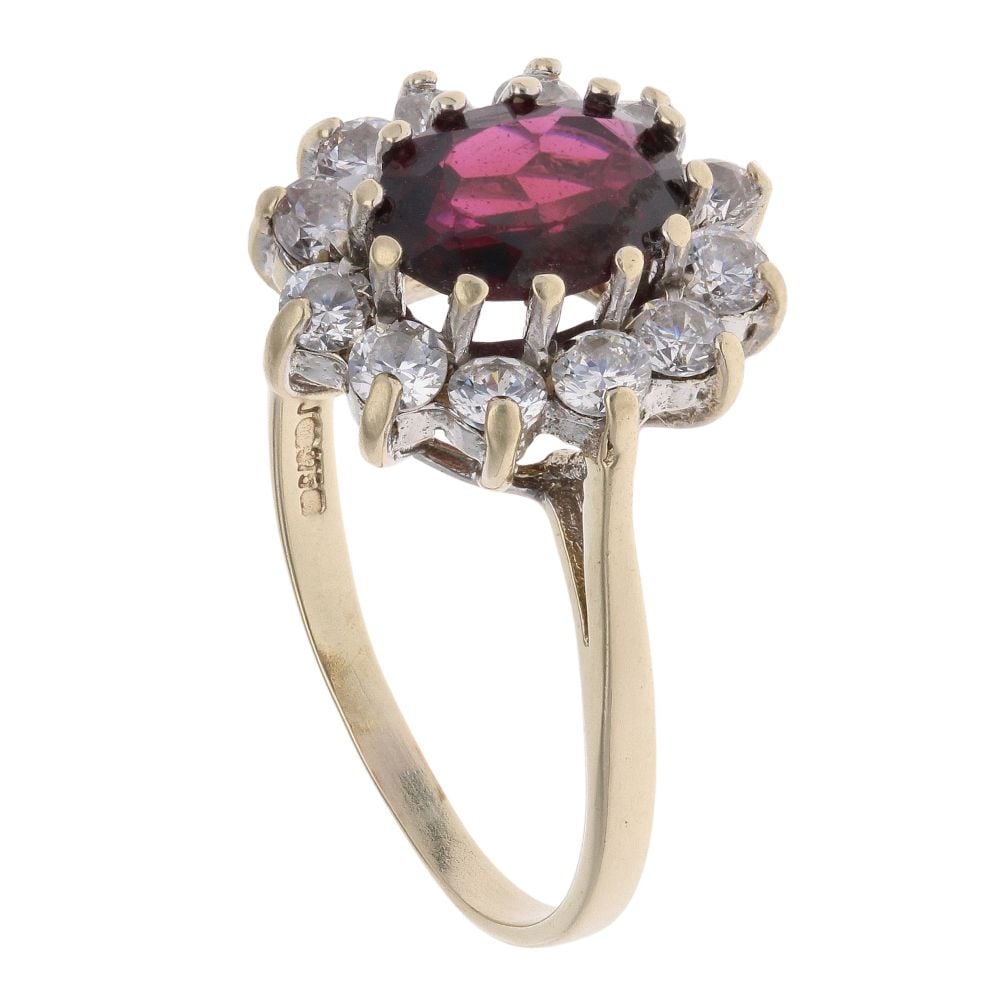 9ct Yellow Gold Garnet And Cubic Zirconia Cluster Ring