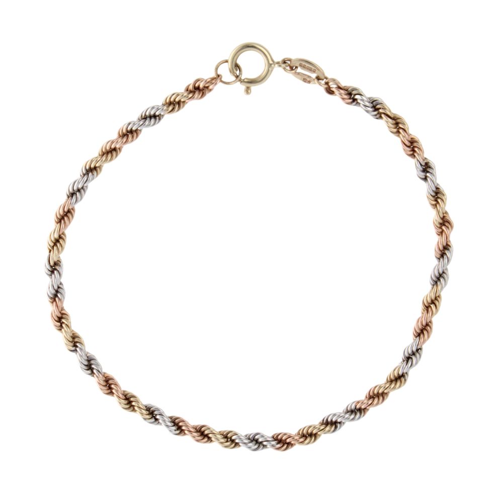 9ct Yellow White and Rose Gold Rope Bracelet 7" Ramsdens Jewellery