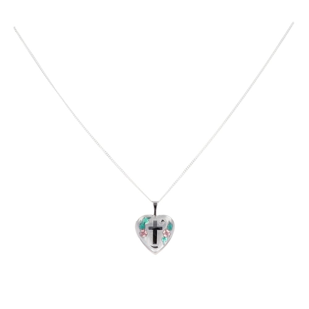 Silver Floral And Cross Heart Locket And Chain 18" by Icesia