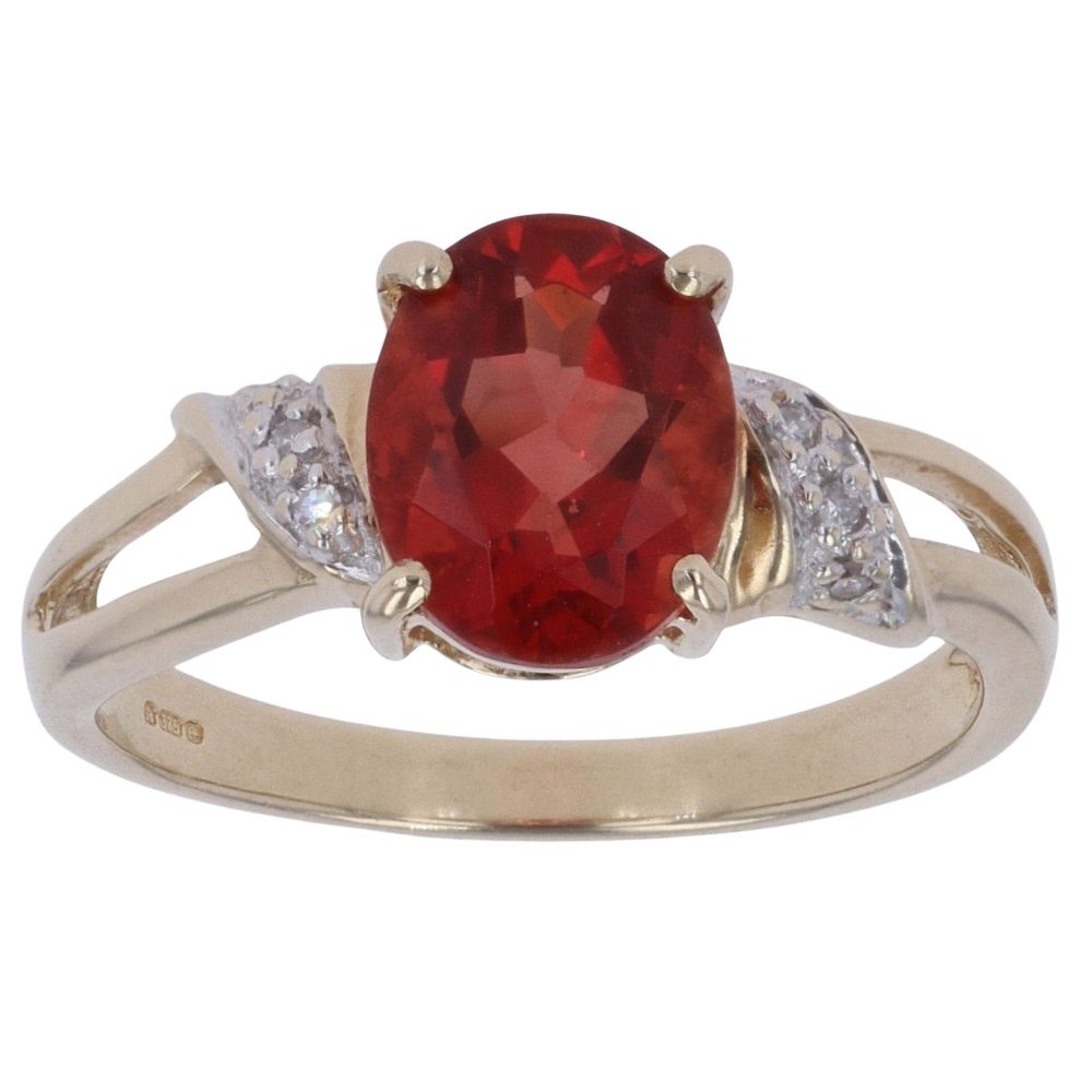 9ct Yellow Gold 0.03ct Diamond and Red Beryl Ring RAMS692375779027 ...